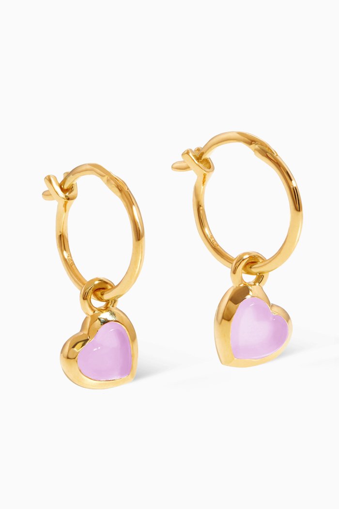 

Jelly Heart Quartz Charm Hoop Earrings in 18kt Gold-plated Vermeil, Purple