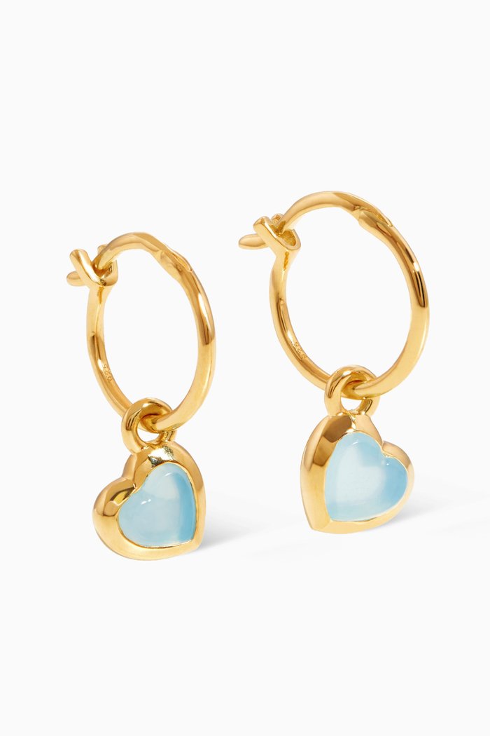 

Jelly Heart Chalcedony Charm Hoop Earrings in 18kt Gold-plated Vermeil, Blue