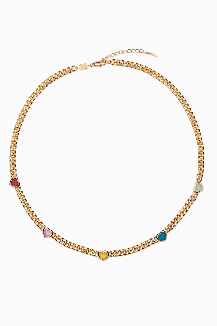 

Jelly Heart Quartz Chalcedony Charm Necklace in 18kt Gold-plated Brass, Multicolour