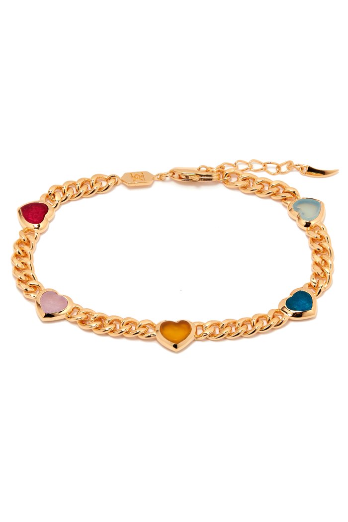 

Jelly Heart Quartz Chalcedony Charm Bracelet in 18kt Gold-plated Brass, Multicolour