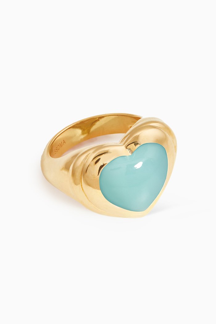 

Jelly Heart Chalcedony Ring in 18kt Gold-plated Brass, Blue
