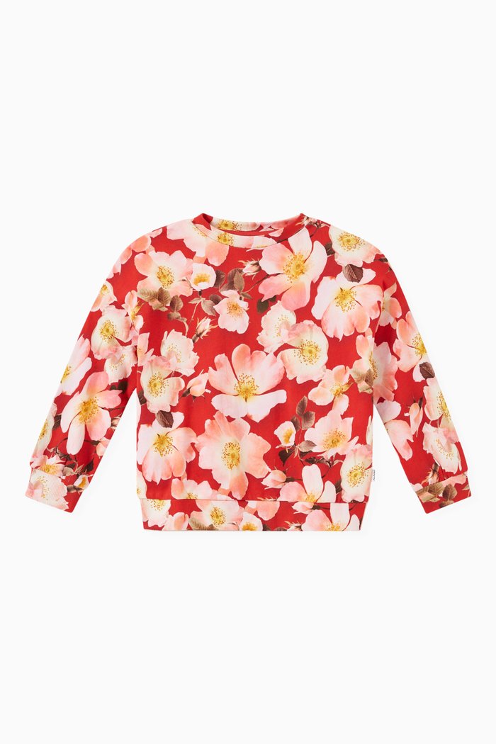 

Floral Print Sweatshirt in Organic Cotton, Pink