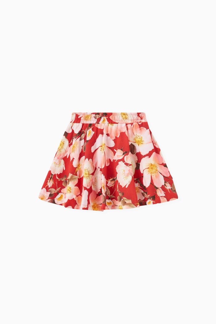 

Floral Print Skirt in Organic Cotton, Red