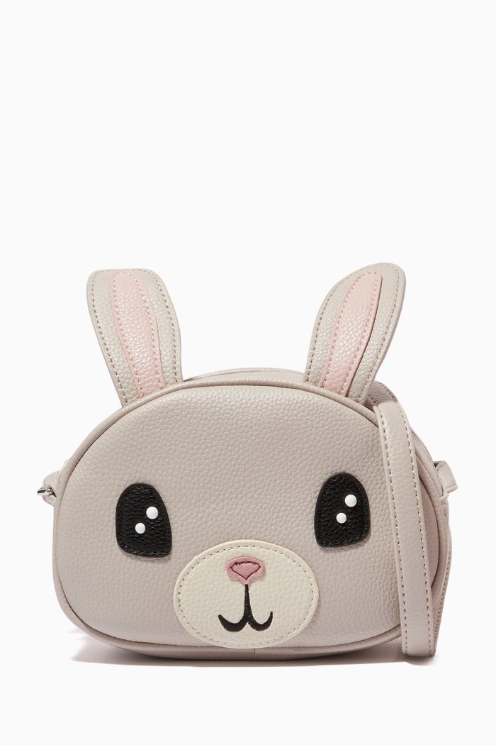 

Rabbit Motif Crossbody Bag in Faux Leather, Grey