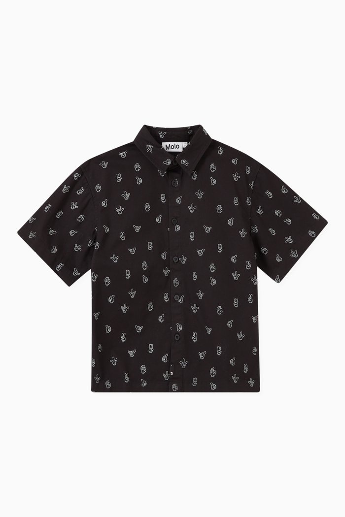 

Richie Printed Shirt in Cotton Poplin, Black