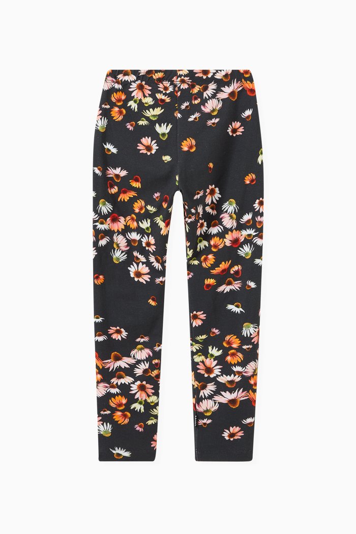 Floral Print Leggings in Cotton, Black