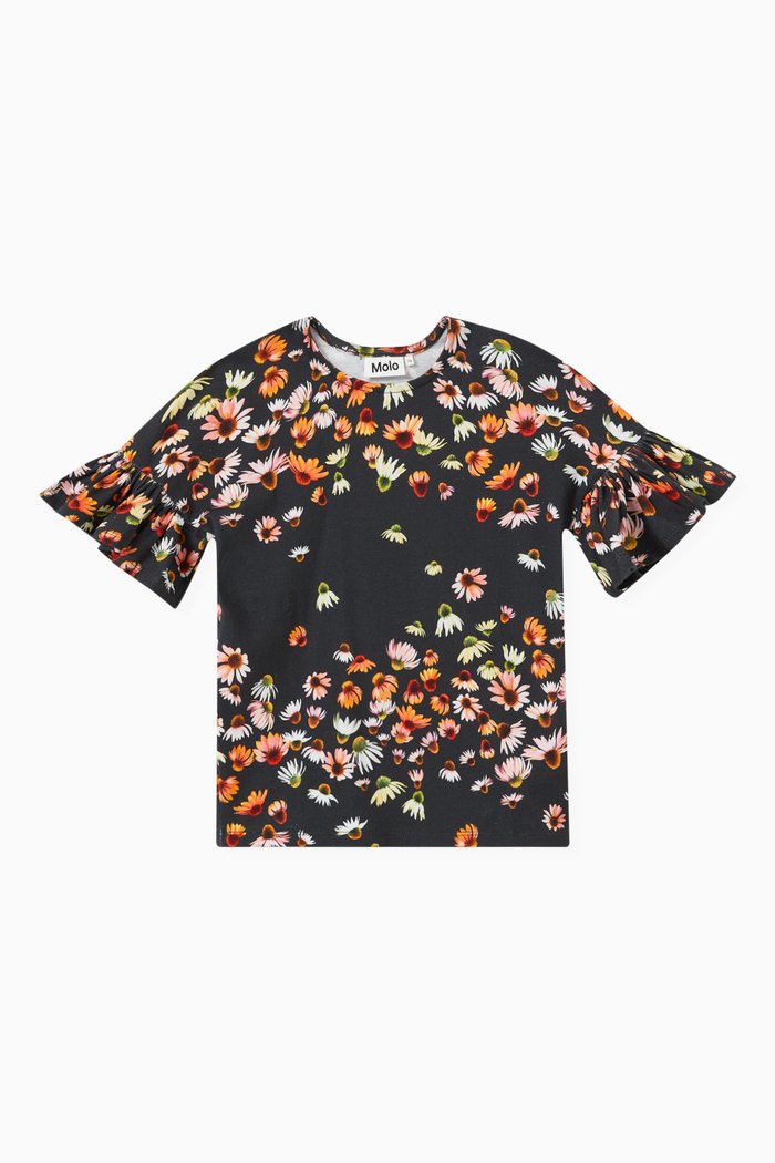 

Floral Print T-shirt in Organic Jersey, Black