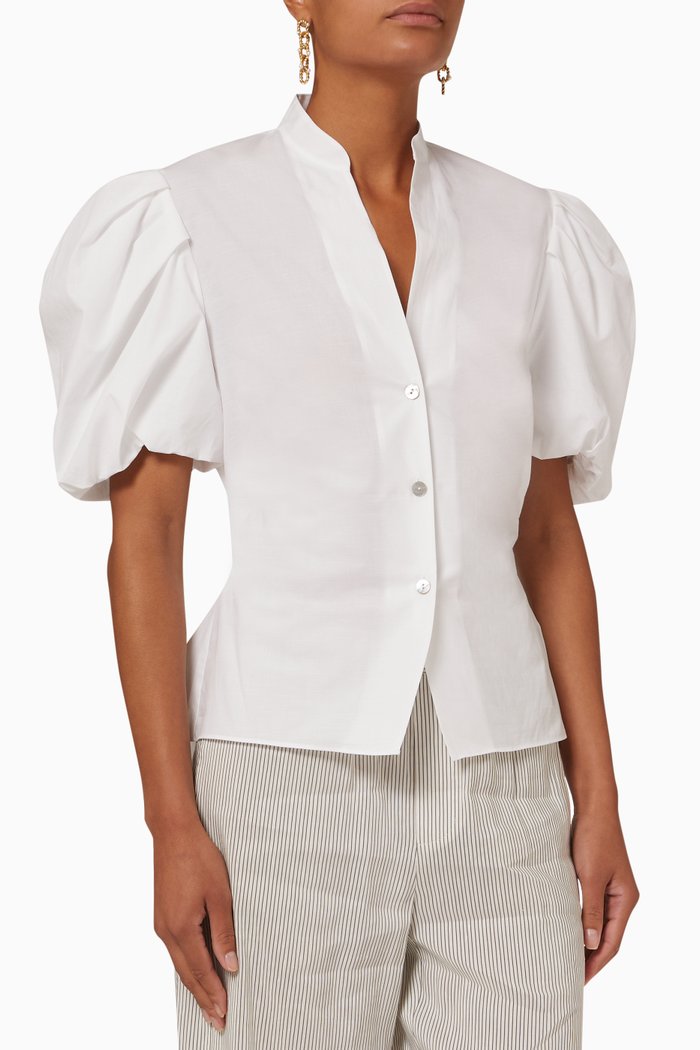 

Draped Puff Sleeve Blouse, White