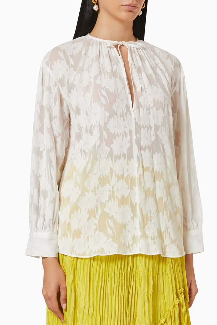 

Shirred Band Collar Blouse, Neutral