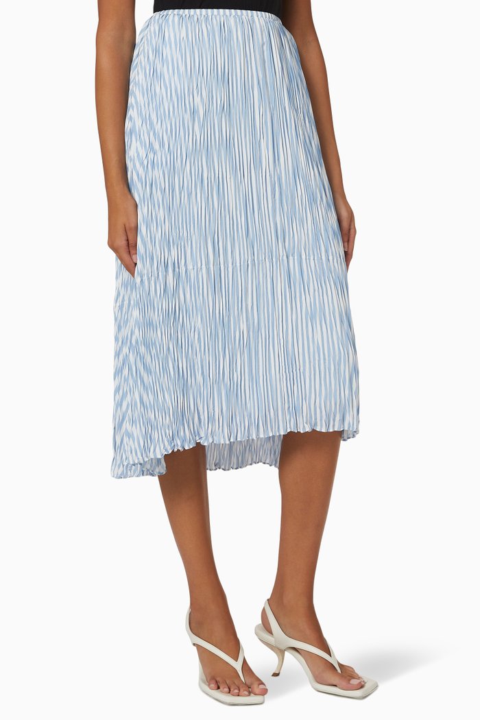 

Stripe Tiered Skirt in Crushed Crepe, Blue
