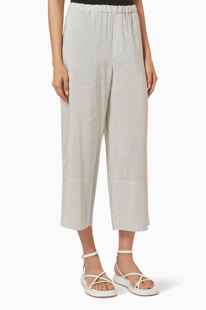 

Striped Pull On Cropped Pants, White