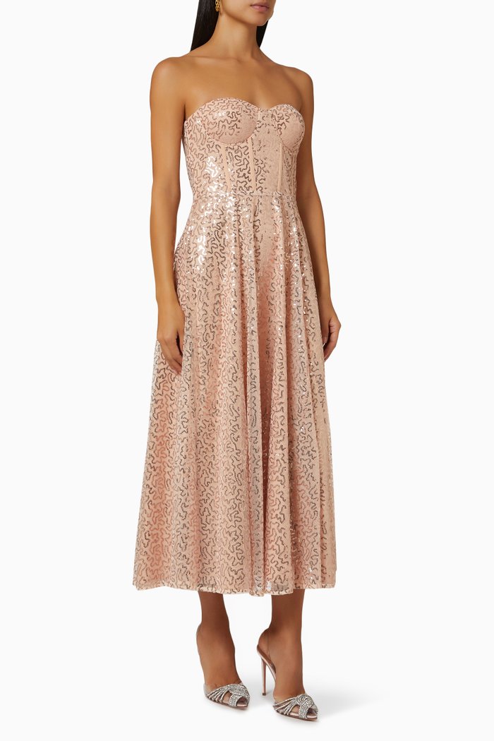 

Lana Bustier Sequin Dress, Rose gold