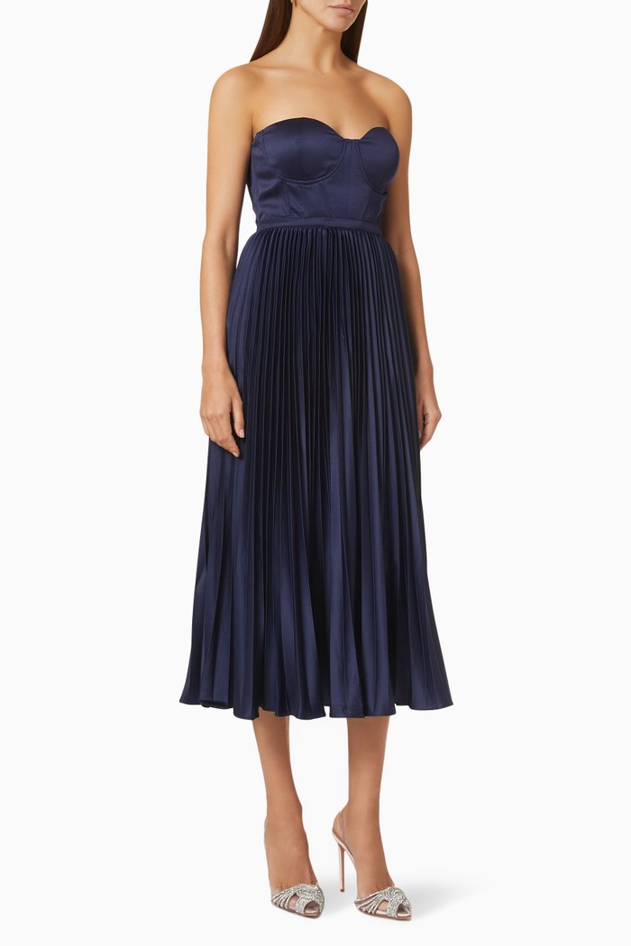 

Milan Bustier Pleated Dress, Blue