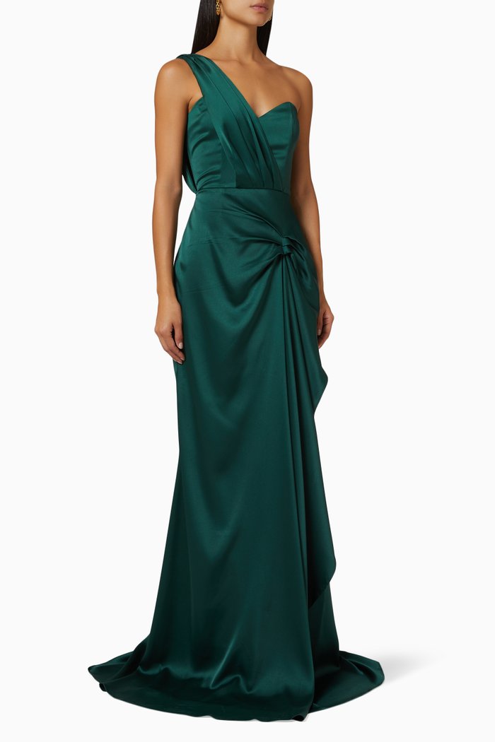 

Becca Draped Gown in Satin, Green