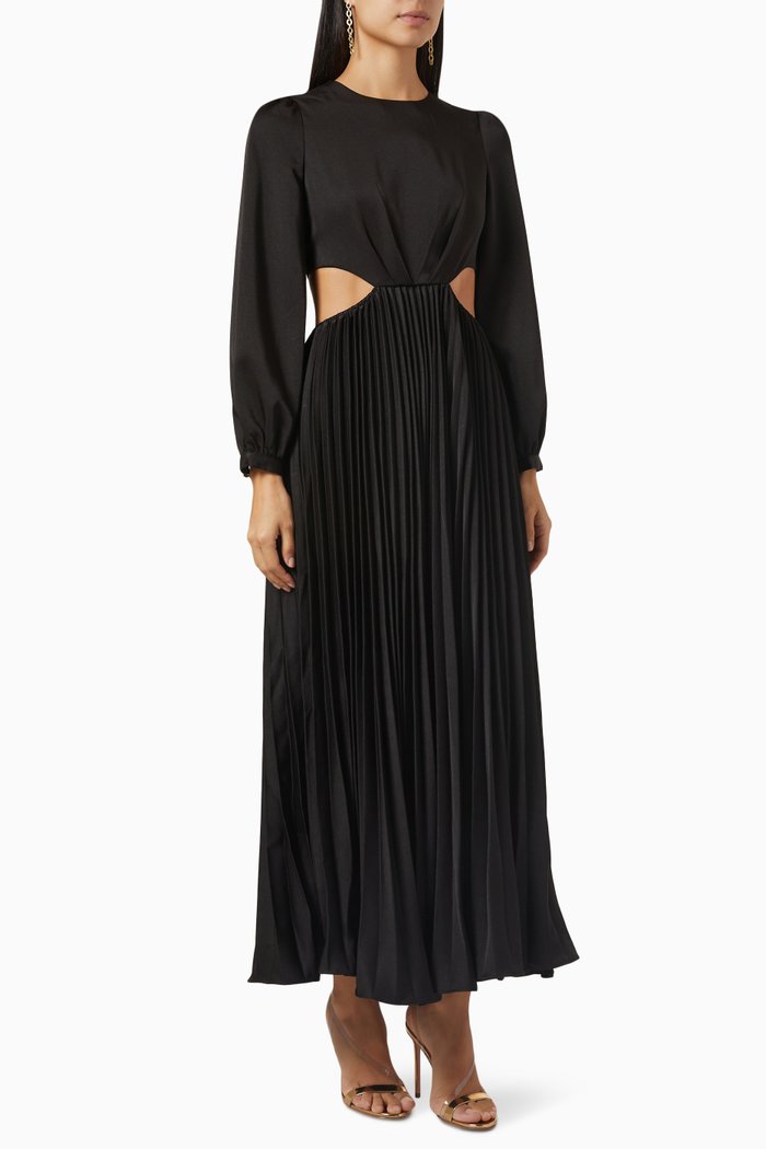 

Barry Pleated Midi Dress in Satin, Black