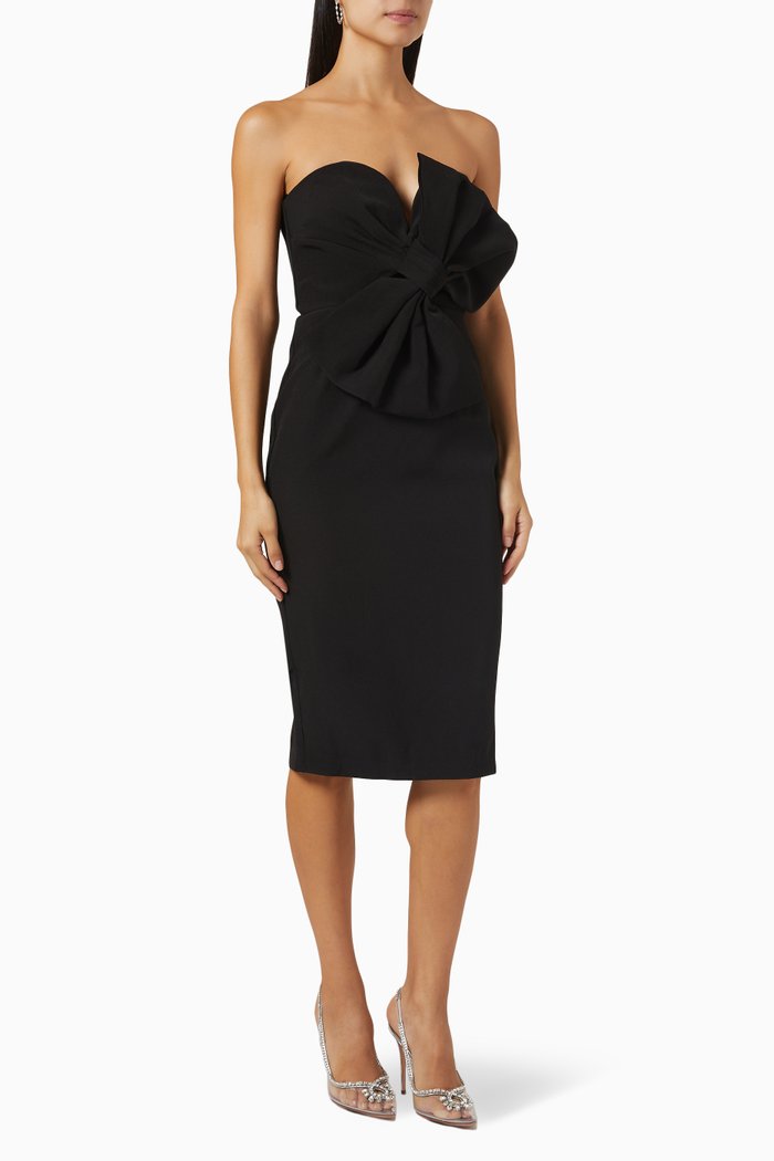 Stella Strapless Midi Dress in Jacquard, Black