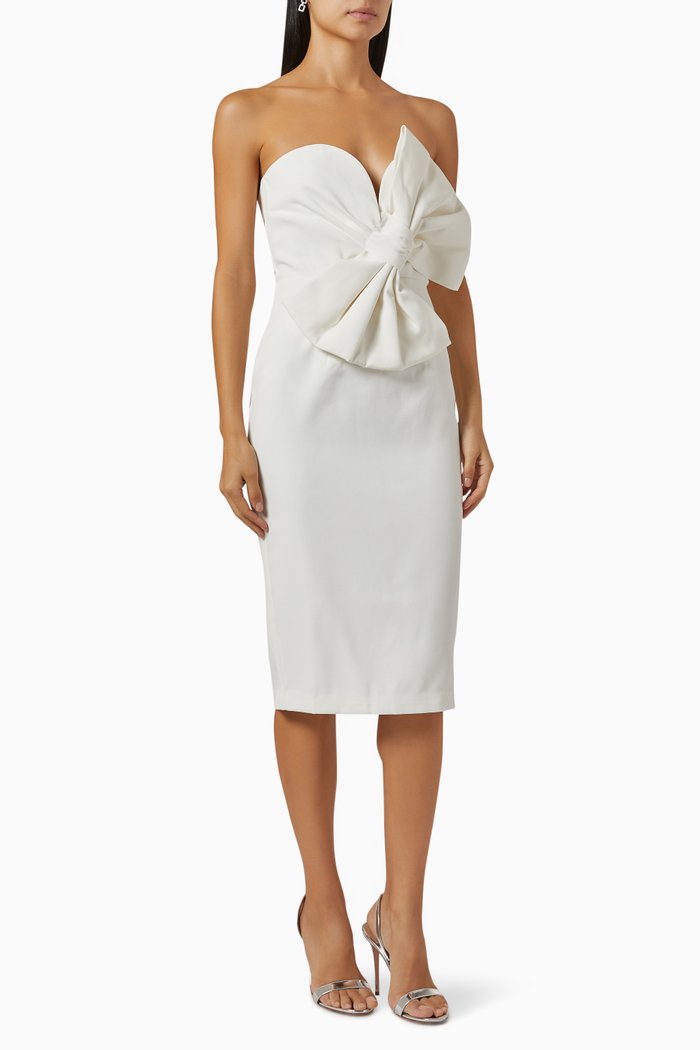 

Stella Strapless Midi Dress in Jacquard, White