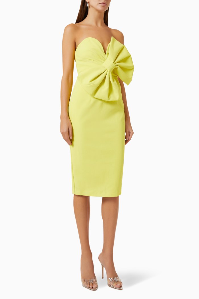 

Stella Strapless Midi Dress in Jacquard, Yellow