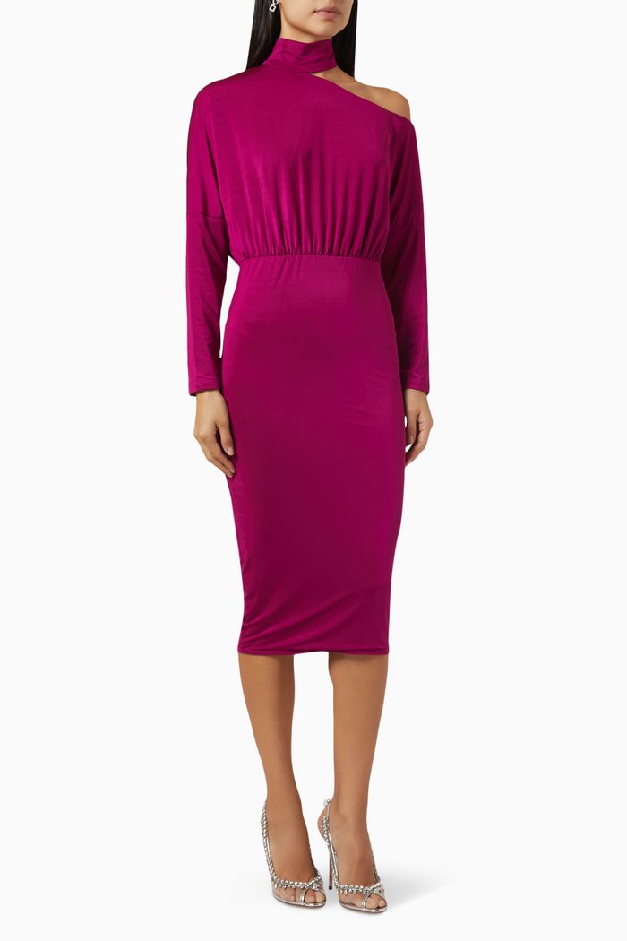 

Francina Off-shoulder Midi Dress in Satin, Purple