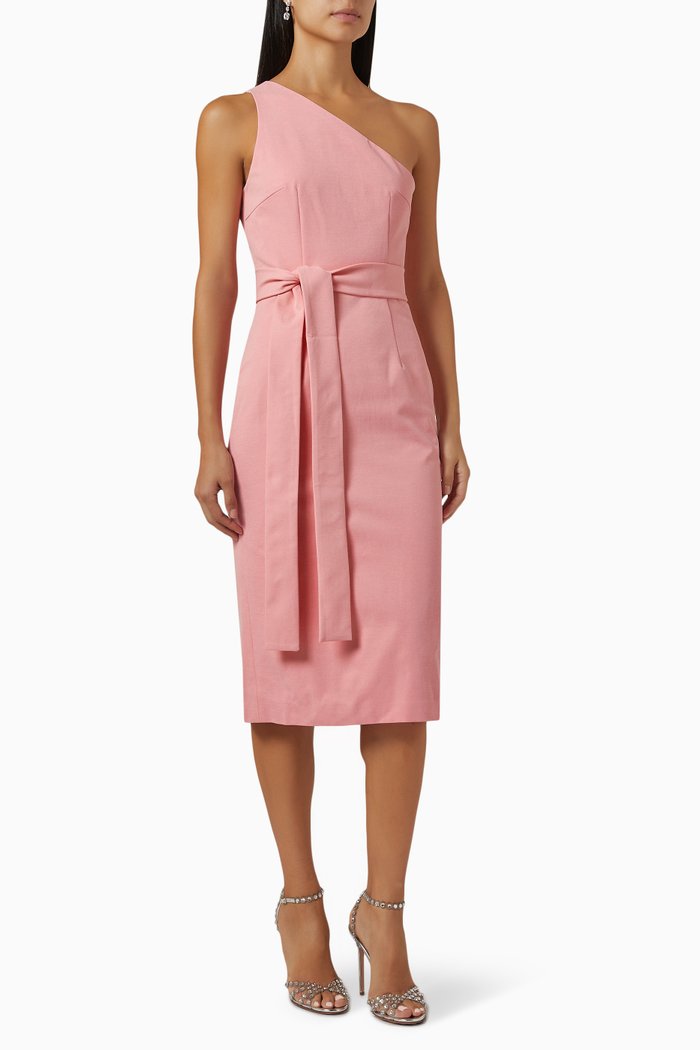 

Alexandria One-shoulder Midi Dress in Crepe, Pink