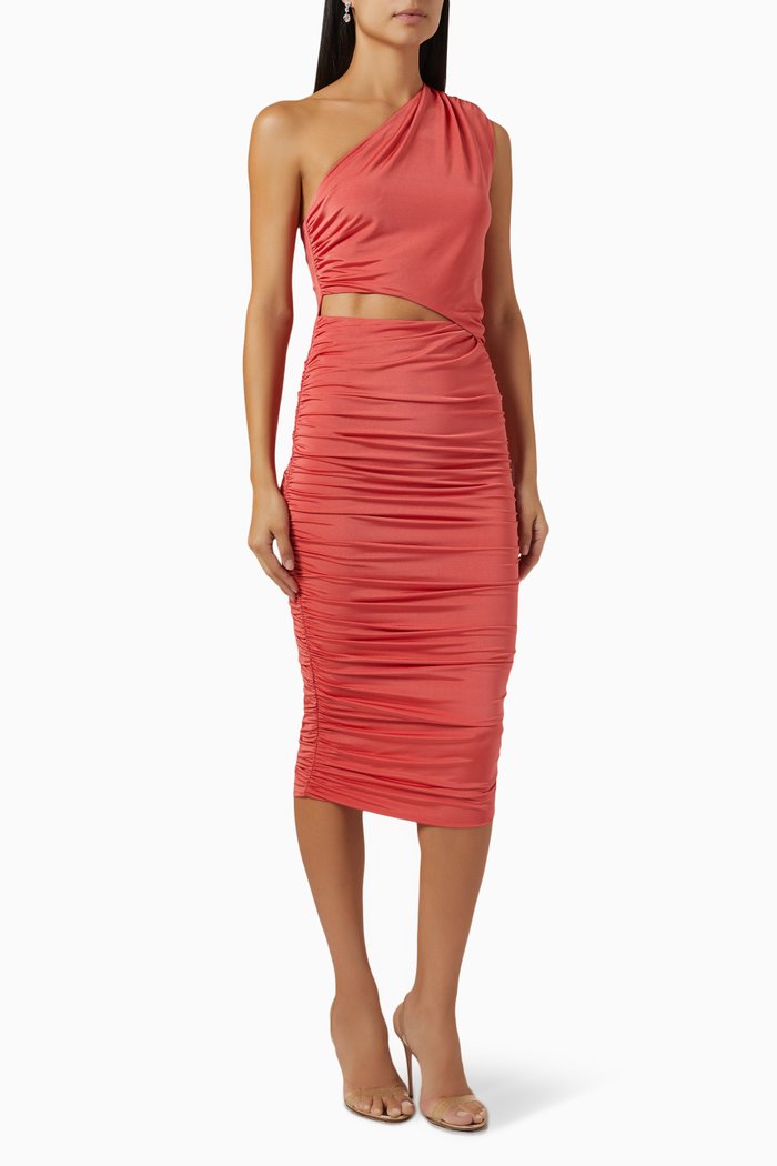 

Baki One-shoulder Midi Dress in Satin, Orange