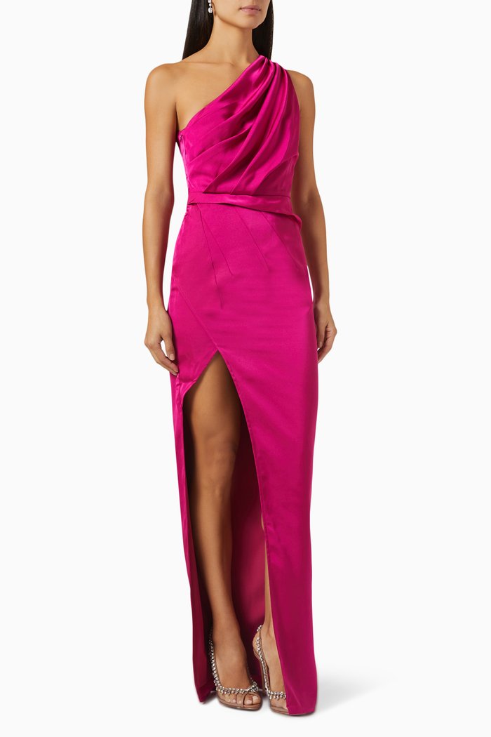 

Wenona One-shoulder Gown in Satin, Pink