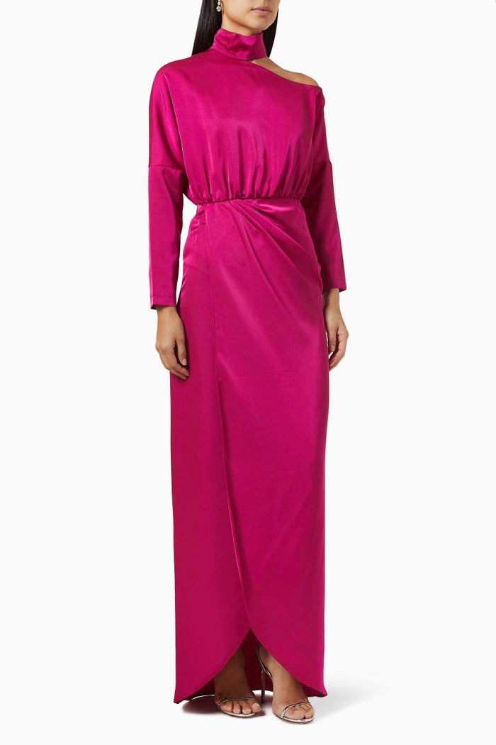 

Hannah Off-shoulder Maxi Dress in Satin, Pink