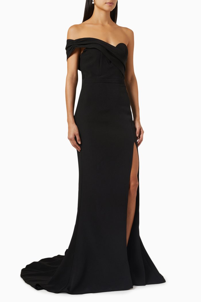 

Ladonna Off-shoulder Gown in Crepe, Black