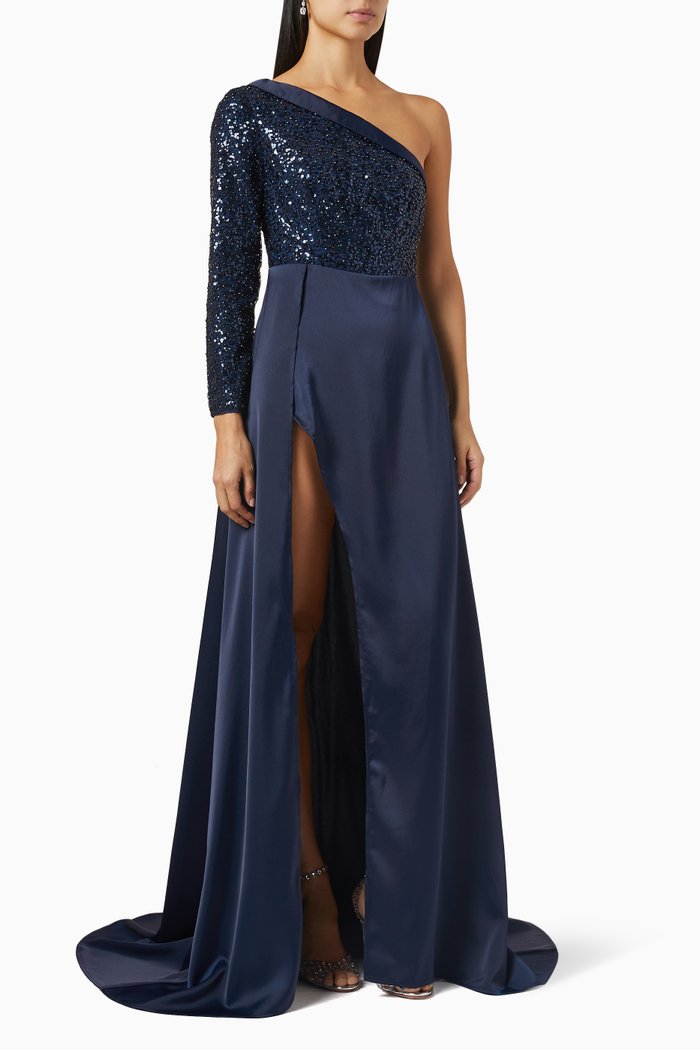

Keisha One-shoulder Gown in Satin, Blue