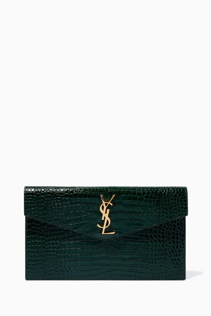 

Uptown Pouch in Embossed Leather, Green