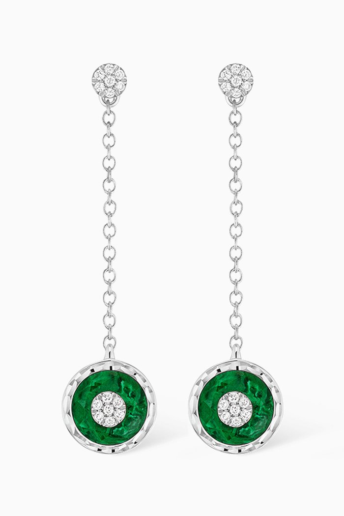 

Saint-Petersburg Diamond & Malachite Earrings in 18kt White Gold, Green