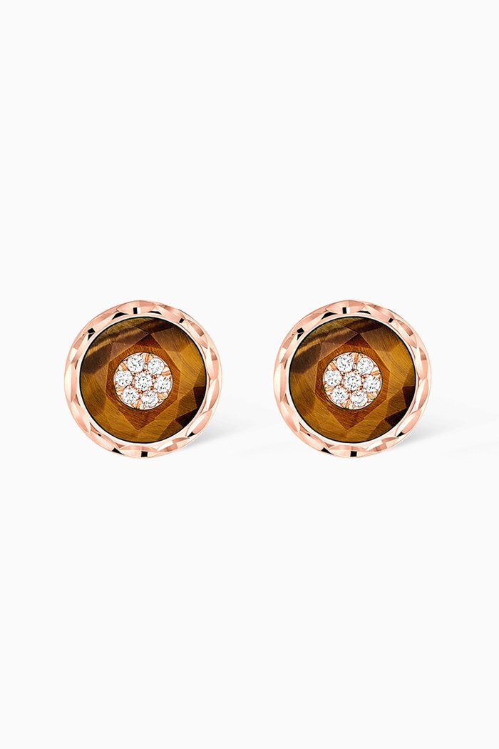 

Saint-Petersburg Diamond & Tiger Eye Stud Earrings in 18kt Rose Gold, Red