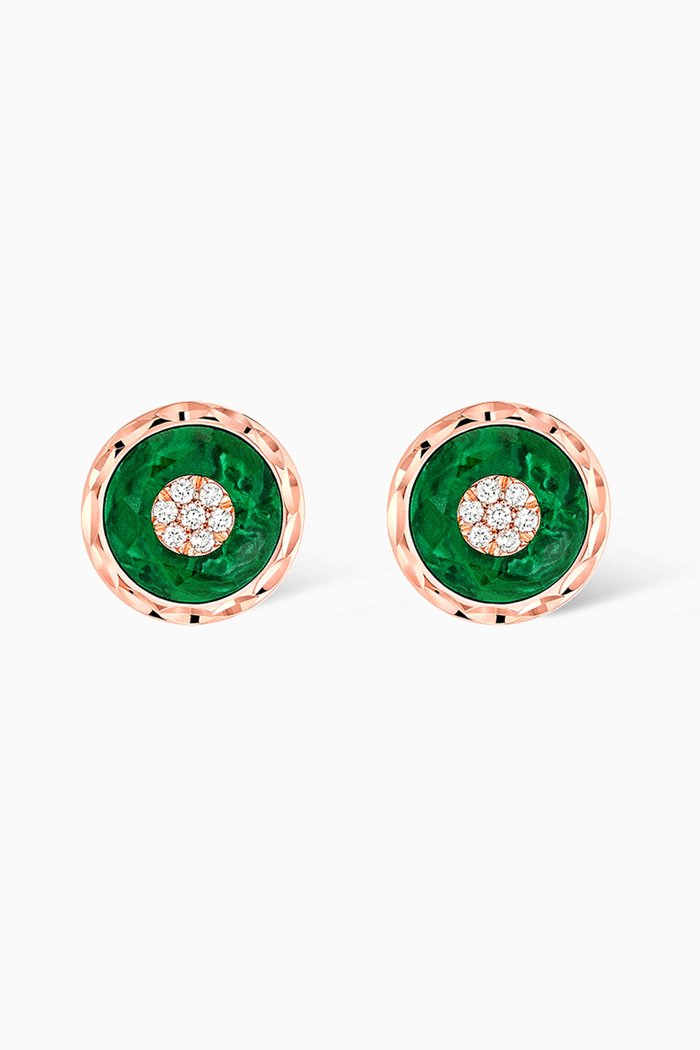 

Saint-Petersburg Diamond & Malachite Stud Earrings in 18kt Rose Gold, Green