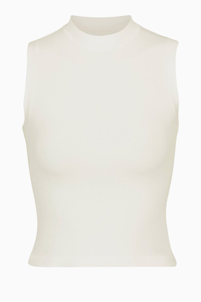 

Mock Neck Tank in Stretch Cotton Jersey, White