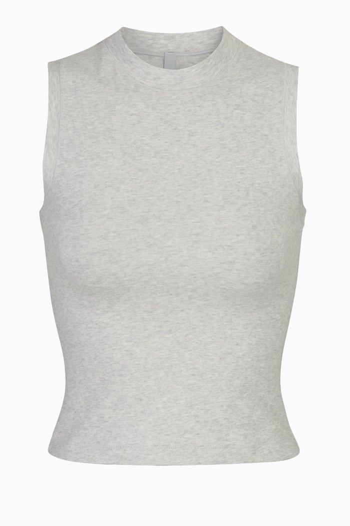 

Mock Neck Tank in Stretch Cotton Jersey, Grey