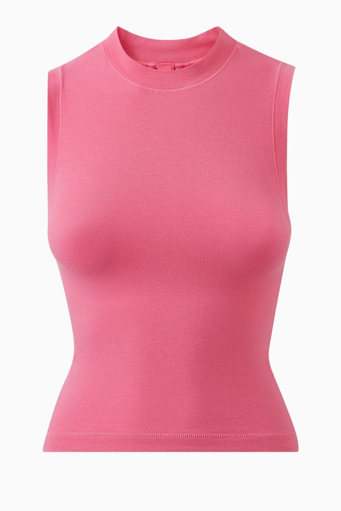 

Mock Neck Tank in Stretch Cotton Jersey, Pink