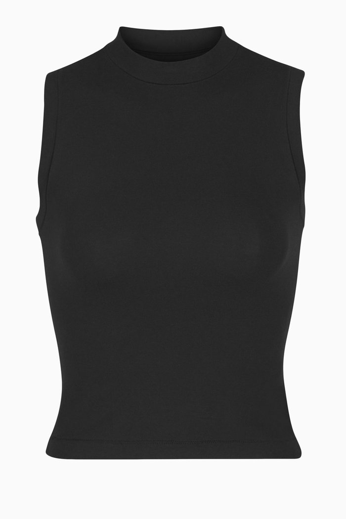 

Mock Neck Tank in Stretch Cotton Jersey, Black