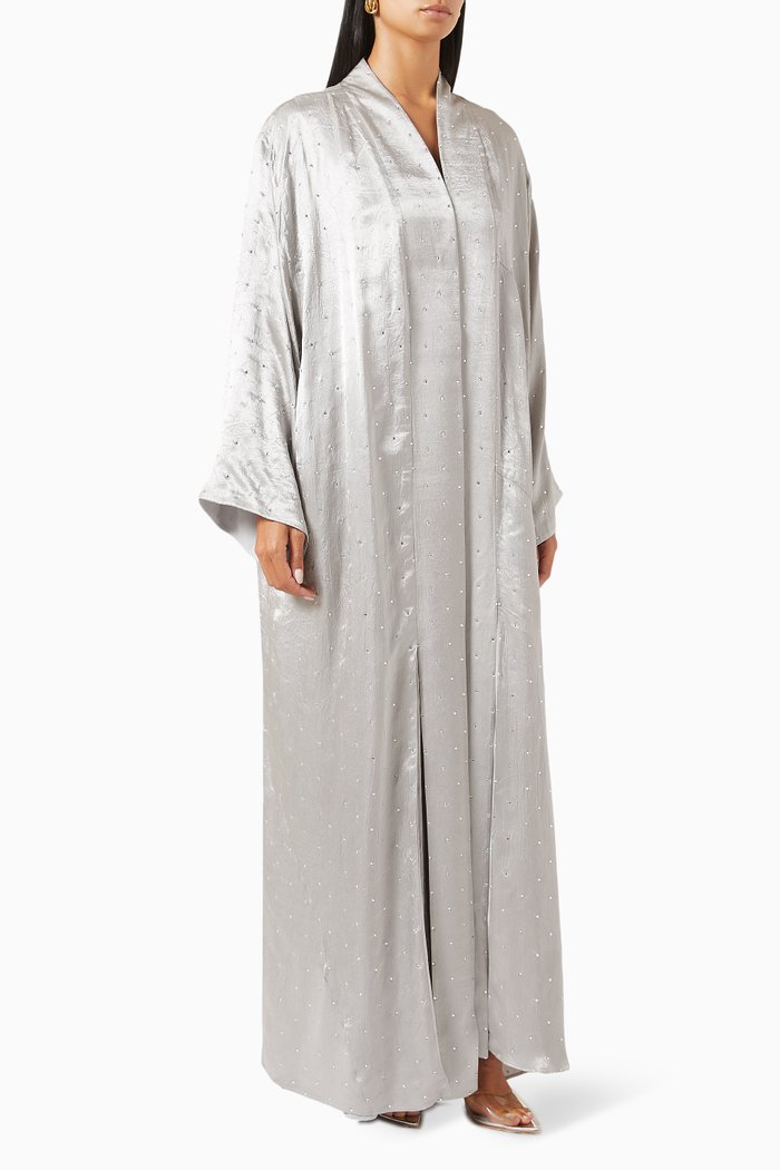 Embellished Metallic Abaya Wrap, Silver