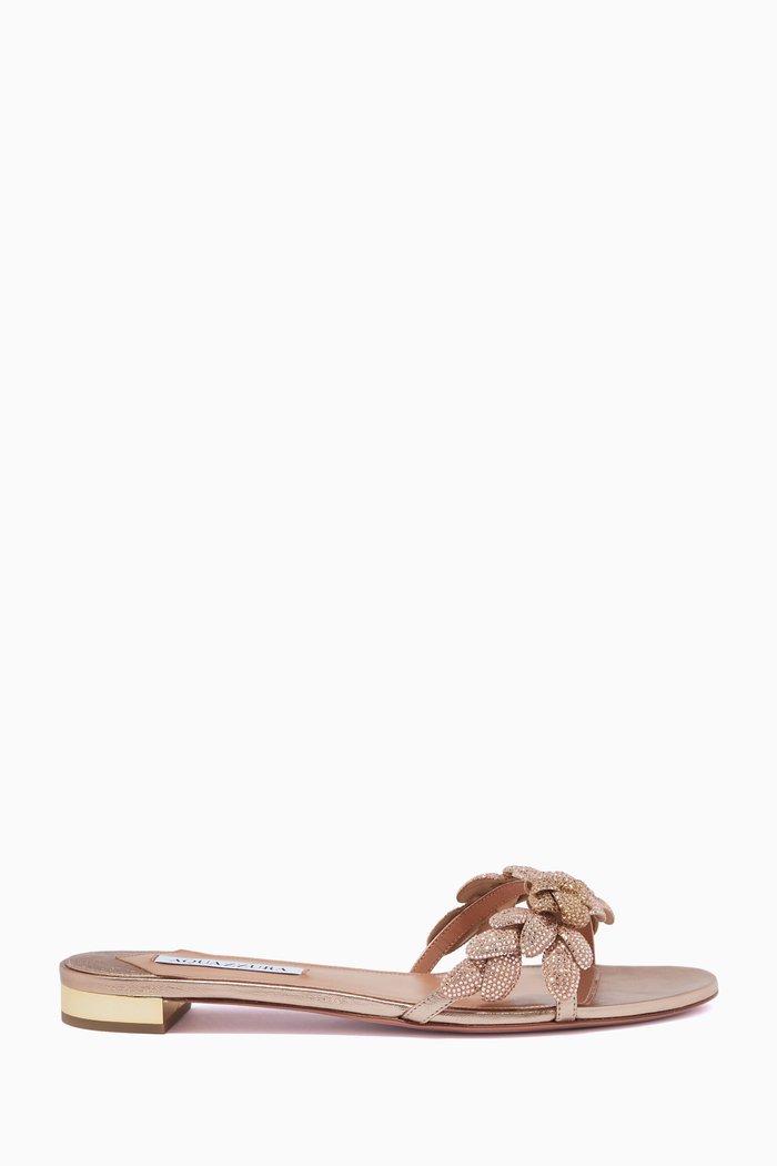 

Galactic Flower Slide Sandals in Laminated Nappa Leather, Gold
