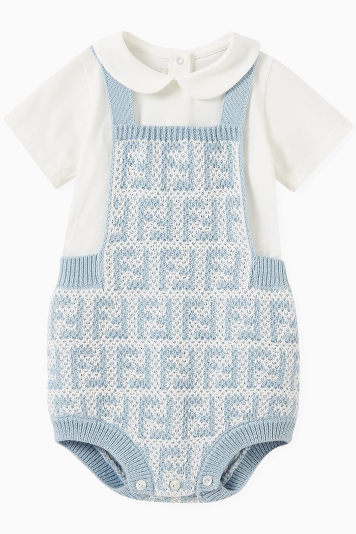 

FF Embossed Romper Set in Knit, Blue