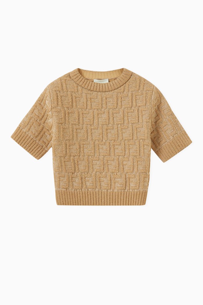 

3D FF Logo Pullover in Knit Lamé, Gold