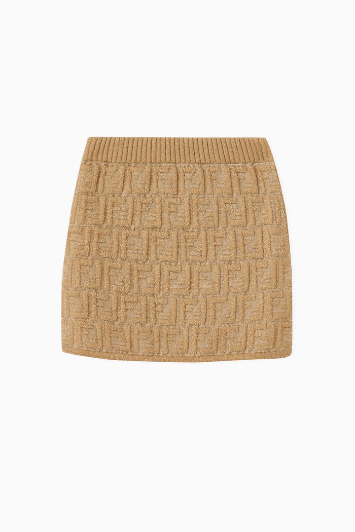 

3D FF Logo Skirt in Knit Lamé, Gold