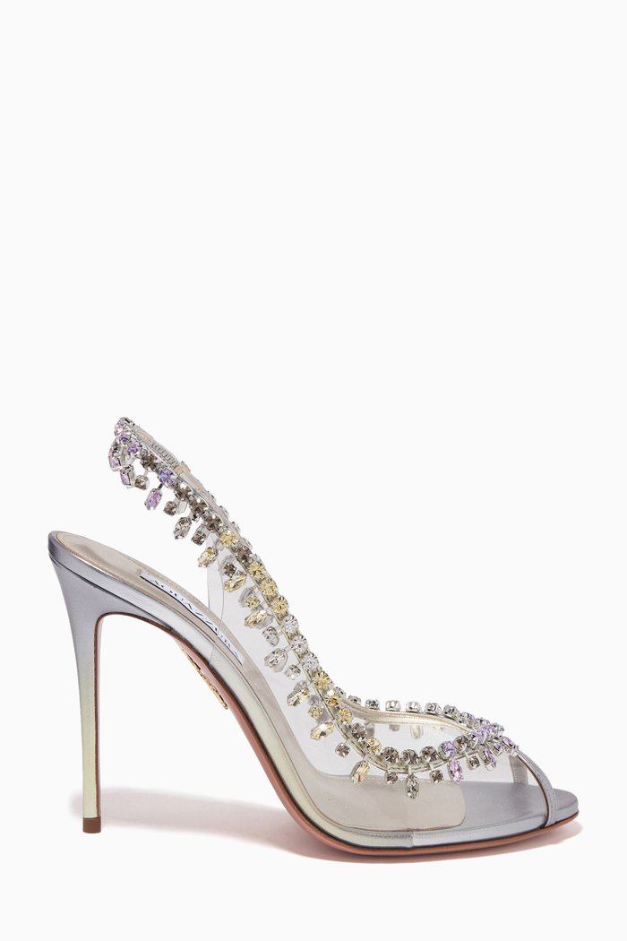 

Temptation Crystal 105 Slingback Sandals in Plexi & Metallic Nappa, Silver