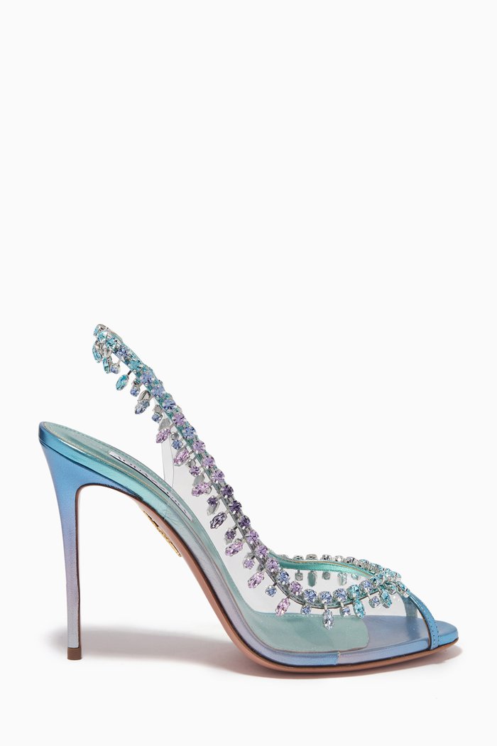 

Temptation Crystal 105 Slingback Sandals in Plexi & Metallic Nappa, Blue