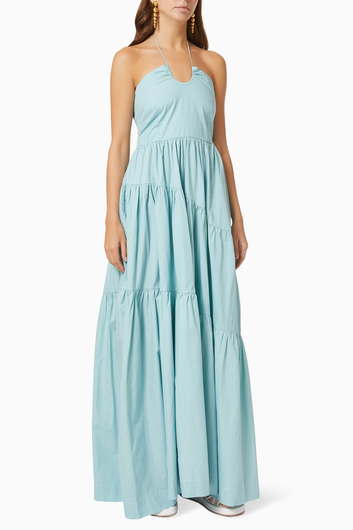 

Tie Up Tiered Maxi Dress, Blue