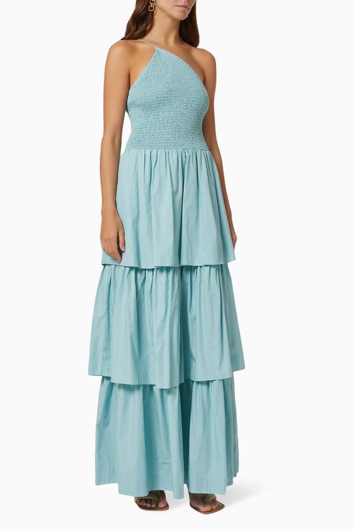 

One Shoulder Layered Maxi Dress, Blue