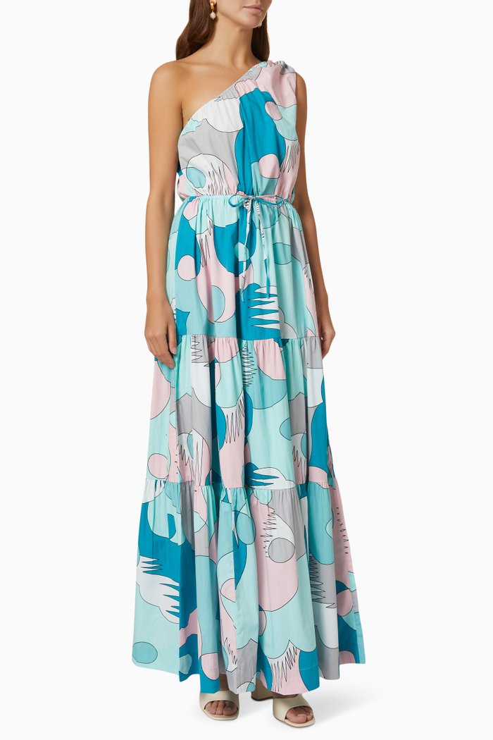 

One Shoulder Tiered Maxi, Blue
