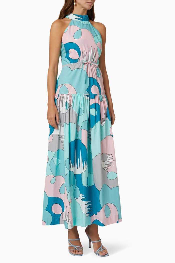 Highneck Cross Back Midi Dress, Blue