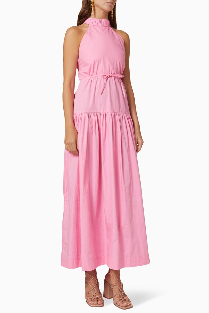 Highneck Cross Back Midi Dress, Pink