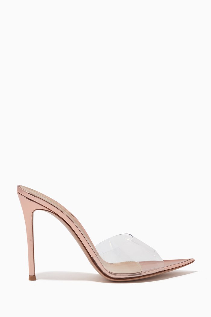 

Elle 105mm Mule Heel Sandals in Metallic Leather, Neutral